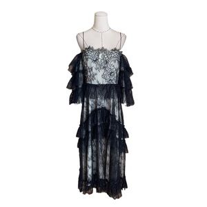Lovely Alexa Chung Black Lace Tiered Off Shoulder Dress US 12 Party Wedding